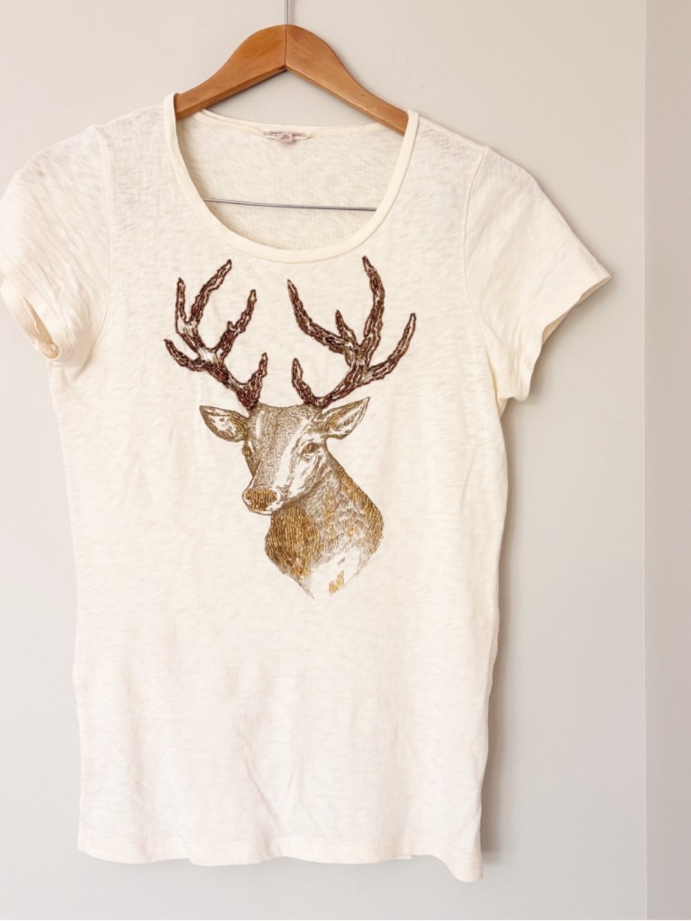 J.CREW cream beaded deer t-shirt sz. M